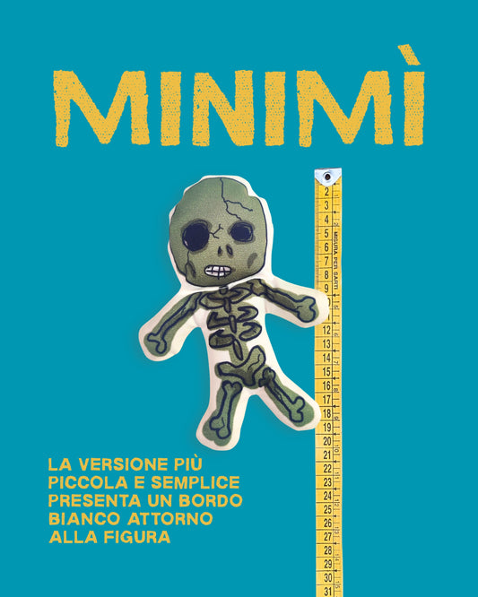 un pupazzo formano mini (20 cm) di uno scheletro realizzato partendo dal disegno di un bambino.